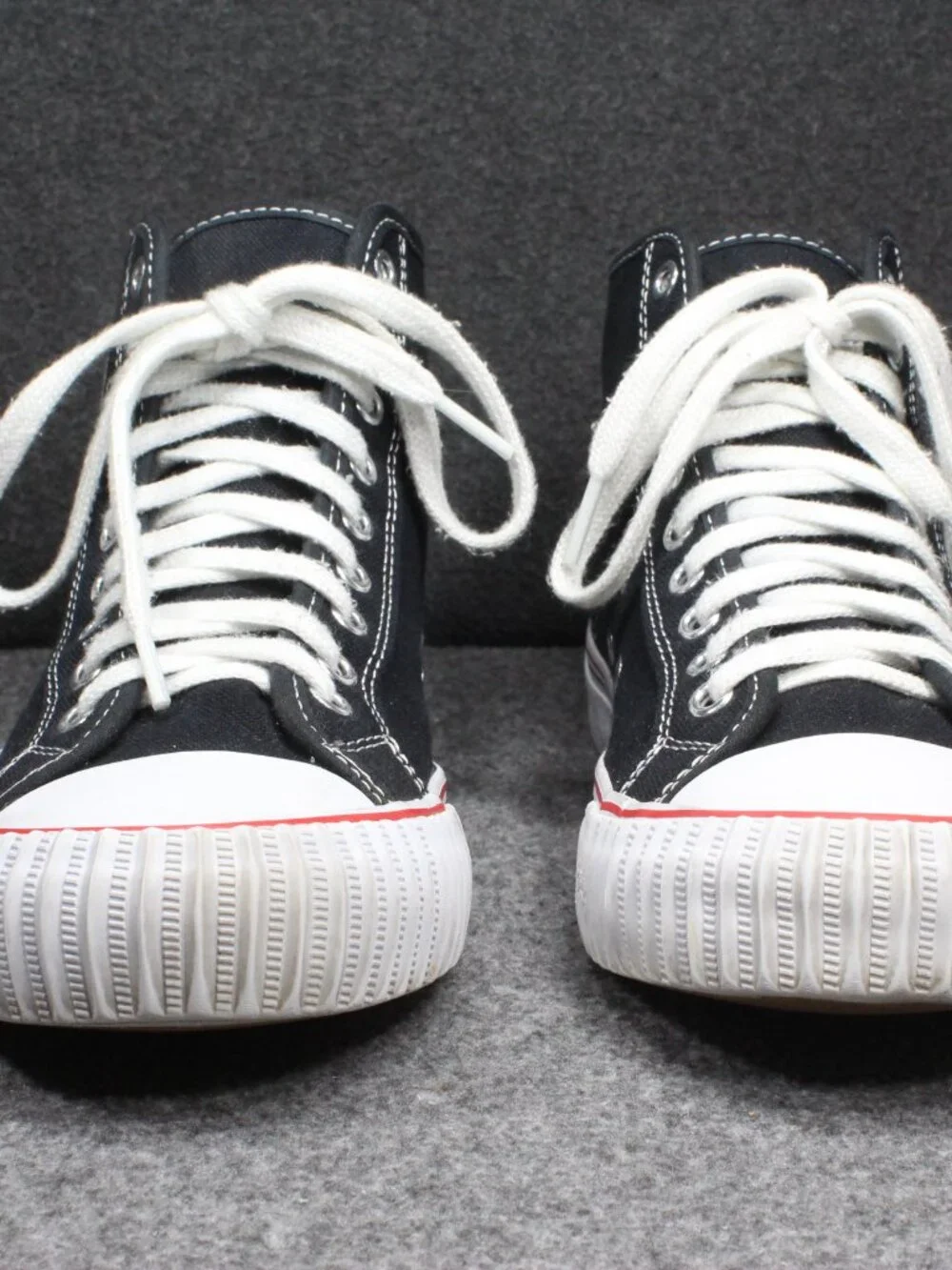 PF Flyers Center Hi Black Canvas High Top Sneakers Rigid Wedge Mens 8 Womens 9.5